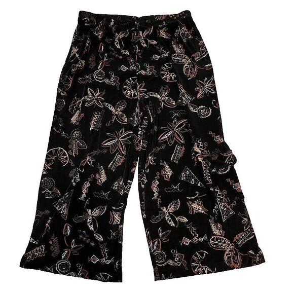 Chico's Travelers Wrinkle Free Pants L Black Print Boho Cropped Wide Leg Casual - Picture 1 of 4